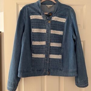 Christopher & Banks Blue Jean Jacket with White Lace